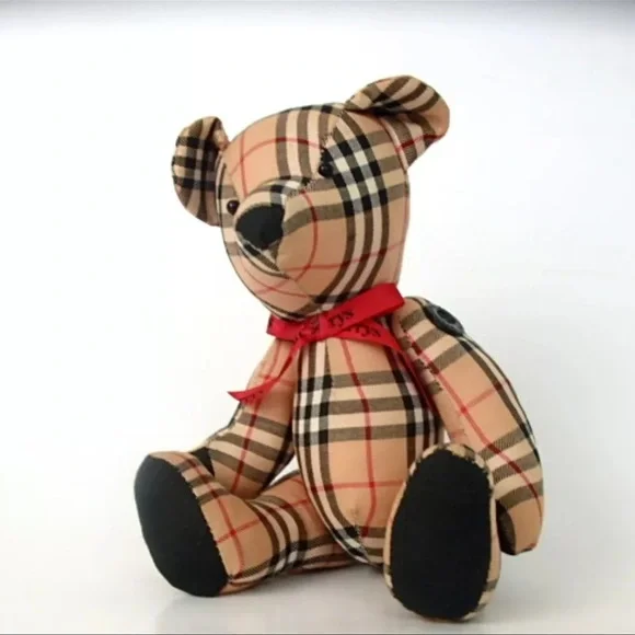 AUTH Burberry Wool Scarf And Bear Set Nova Check Plaid Tan Beige